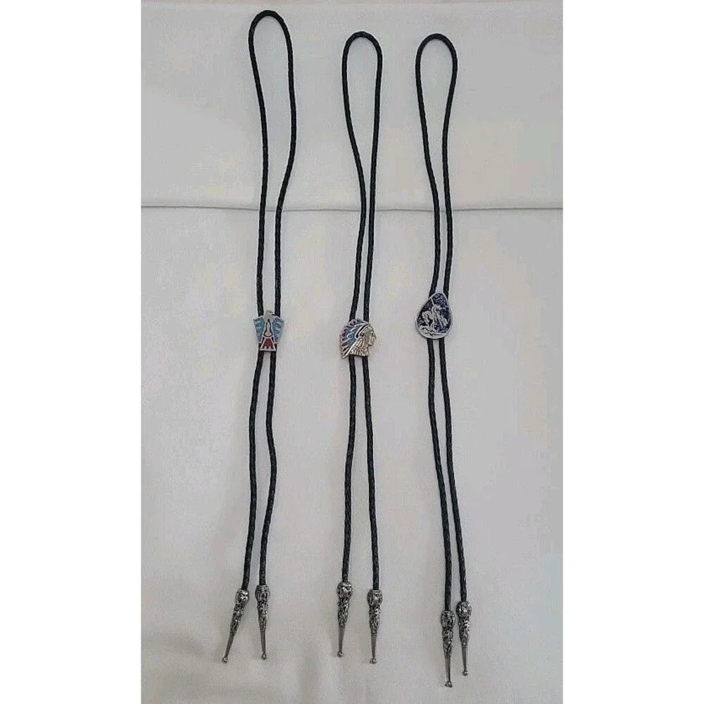 VTG Lot Of 3 Southwestern SSI Native American Bolo Tie w/Turquoise & Coral USA